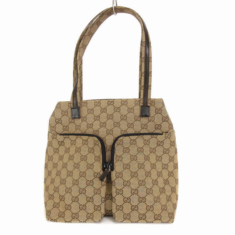 GUCCI ベージュ GG キャンバスシェリーライン トートバック 肩掛け