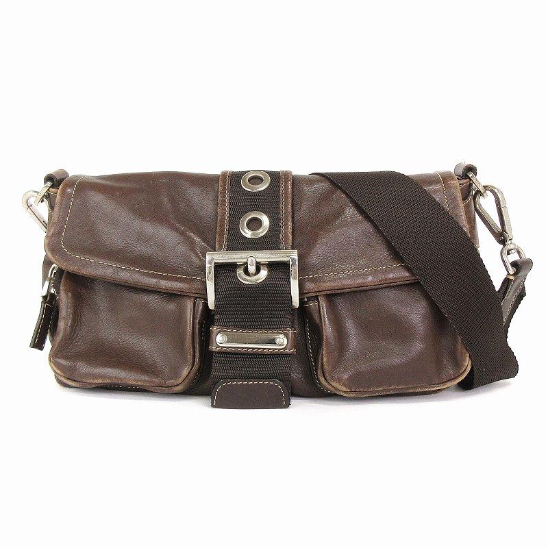 PRADA プラダ ショルダーバッグ 肩掛け 三角プレート レザー 茶