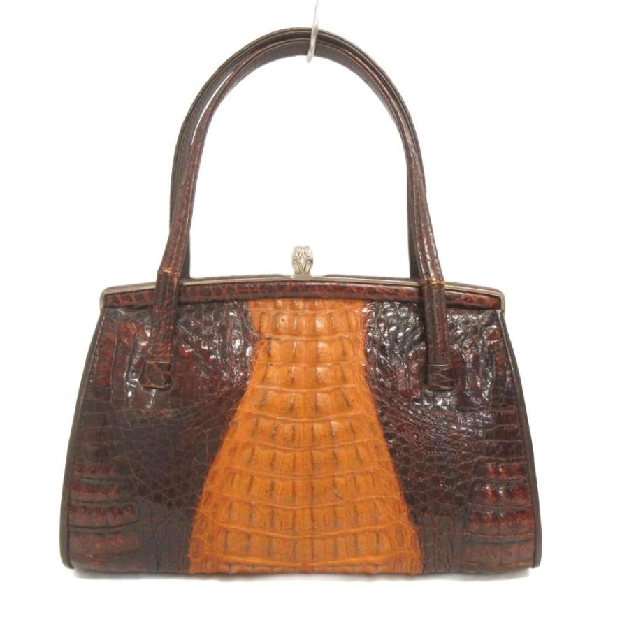 【中古】ノーブランド ハンドバッグ カイマン レザー ワニ革 茶 ブラウン レディース ノーブランド ハンドバッグ カイマン レザー ワニ革 茶 ブラウン