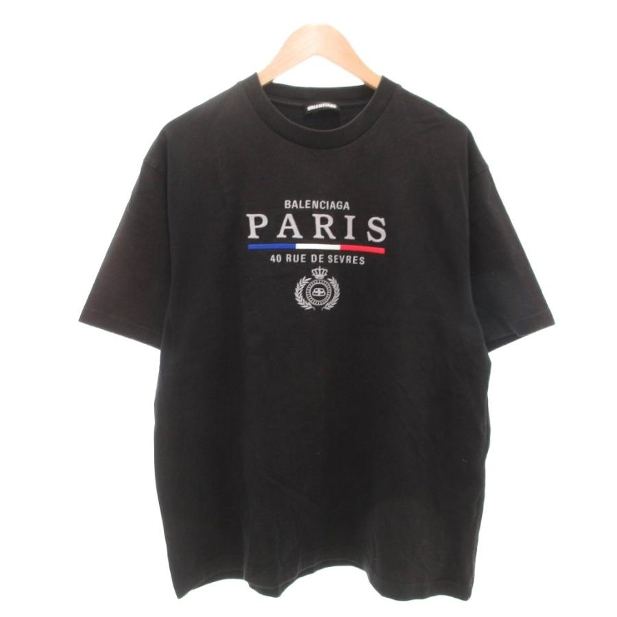 【中古】バレンシアガ BALENCIAGA Tシャツ クルーネック ロゴ刺繍 半袖 L 黒 ブラック /AE メンズ BALENCIAGA（バレンシアガ） BALENCIAGA Tシャツ クルーネック ロゴ