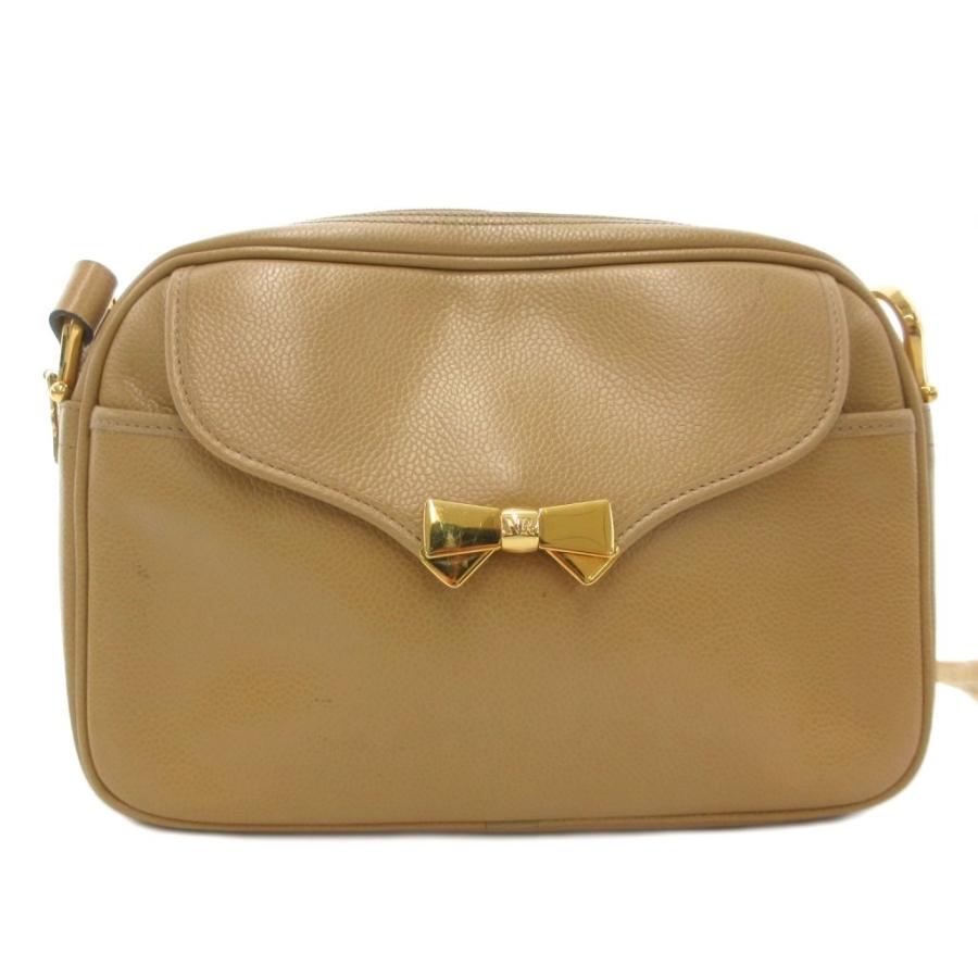 ニナリッチ NINA RICCI ショルダーバッグ リボン レザー 本革 ベージュ 