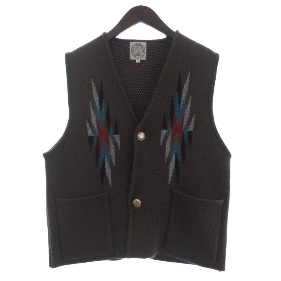 【中古】ジオトロワーク Geotrowork ベスト ジレ ニット チマヨ柄 オルテガ柄 コンチョボタン S 茶 ブラウン メンズ ジオトロワーク Geotrowork ベスト ジレ ニット チマヨ柄 オルテガ柄