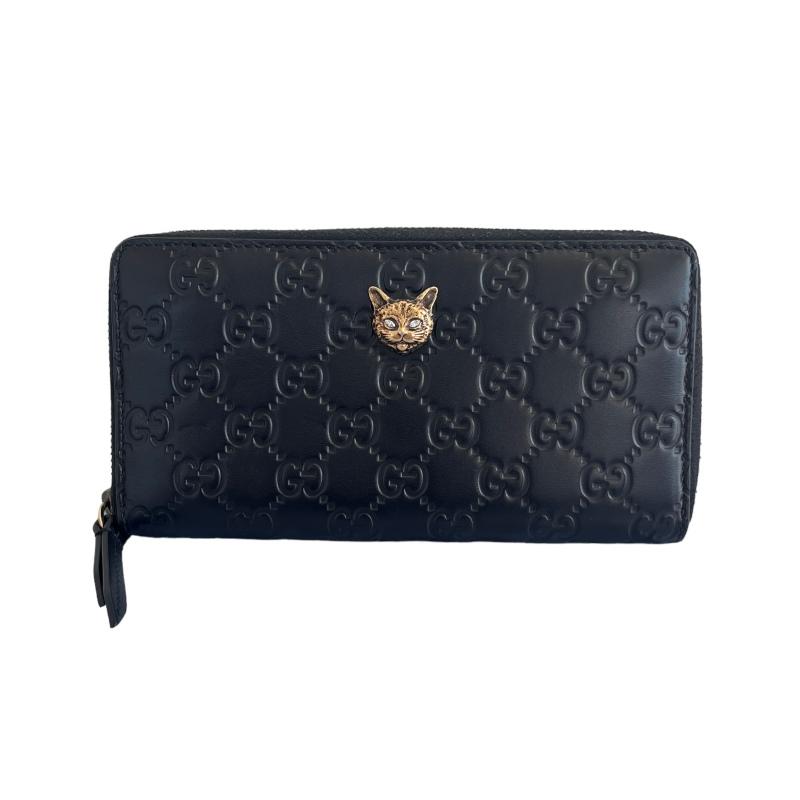 グッチ GUCCI グッチシマ キャットヘッド ラウンドファスナー長財布 