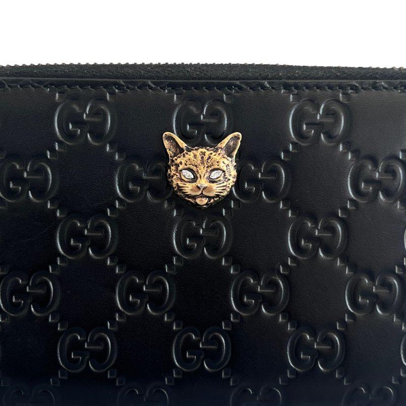 グッチ GUCCI グッチシマ キャットヘッド ラウンドファスナー長財布 