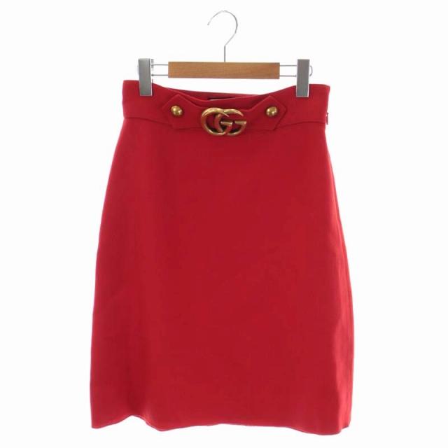グッチ GUCCI スカート GG 膝丈 フレア ウール シルク混 38 赤 レッド  