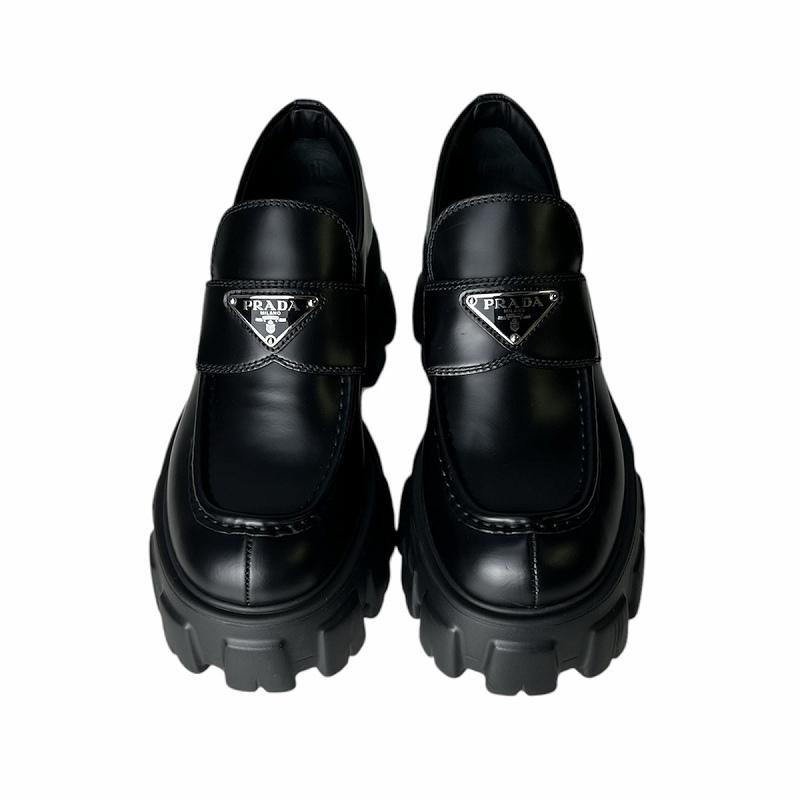 プラダ PRADA モノリス ブラッシュドレザー ローファー 黒 ブラック 36 