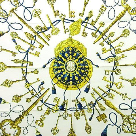 エルメス カレ90 LES CLES 鍵 スカーフ シルク ネイビー HERMES エルメス カレ90 LES CLES THE KEYS RARE 鍵柄 スカーフ