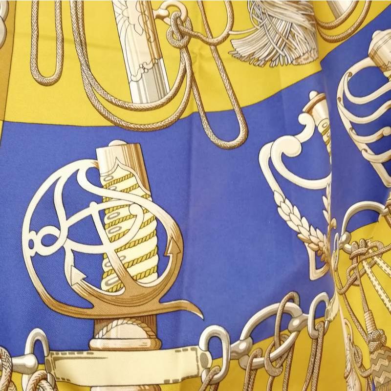 HERMES エルメス カレ90 Cliquetis 剣 フリンジ 大判 スカーフ  