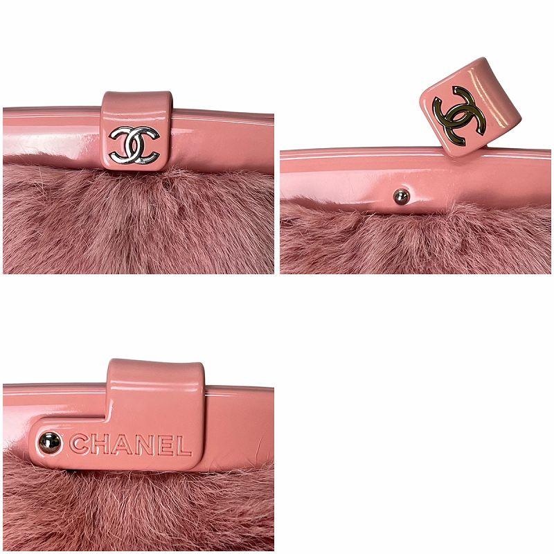 CHANEL シャネル レザー × ファーがま口 チェーン ハンドバッグ