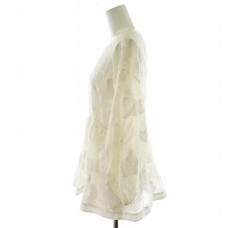 【中古】ドゥロワー Drawer ジャカードウェストギャザーブラウス シャツ 7分袖 刺繍 36 S 白  6521-299-0783 /AN37 ドゥロワー Drawer ジャカードウェストギャザーブラウス シャツ 7分袖