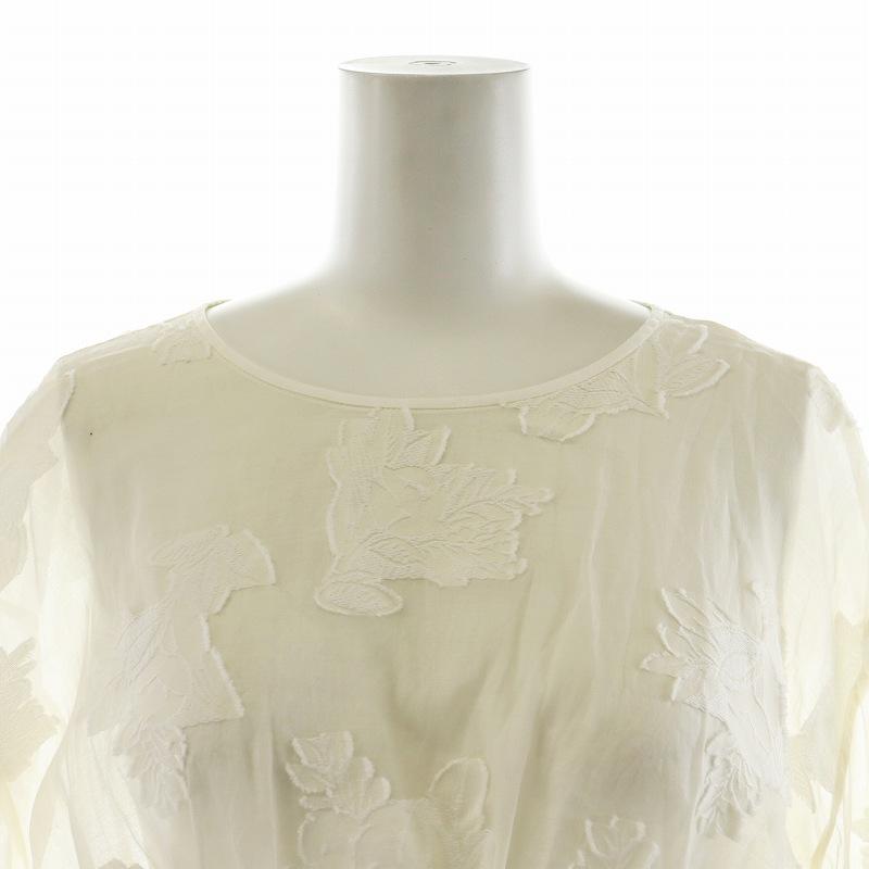 【中古】ドゥロワー Drawer ジャカードウェストギャザーブラウス シャツ 7分袖 刺繍 36 S 白  6521-299-0783 /AN37 ドゥロワー Drawer ジャカードウェストギャザーブラウス シャツ 7分袖