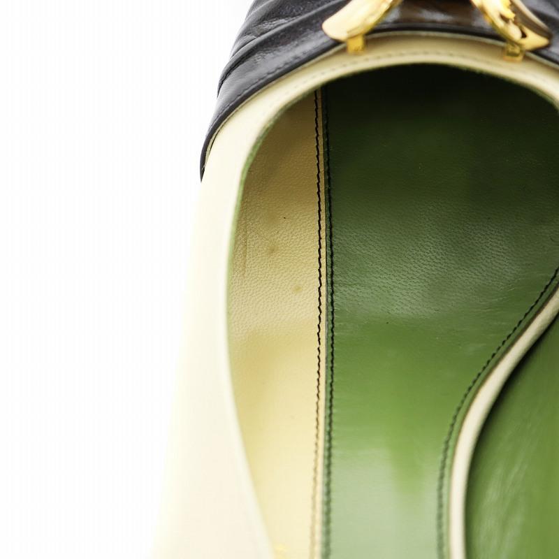 【中古】未使用品 グッチ GUCCI ハーフムーンGG パンプス スクエアトゥ 38 ベージュ 黒 572232 /AN32 ■GY18 ■MT GUCCI（グッチ） 未使用品 ハーフムーンGG パンプス スクエアトゥ