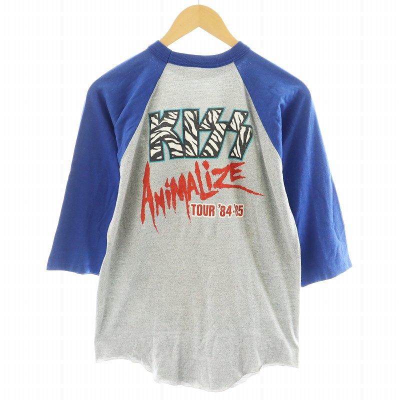 【中古】キッス KISS 80S Tシャツ カットソー 7分袖 グレー 青 ブルー /AN30 メンズ キッス KISS 80S Tシャツ カットソー 7分袖 グレー 青 ブルー /AN30