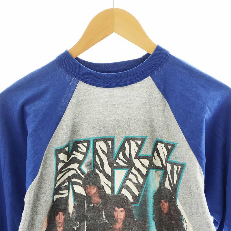 キッス KISS 80S Tシャツ カットソー 7分袖 グレー 青 ブルー /AN30