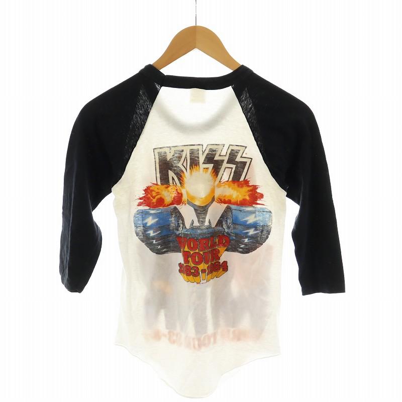 【中古】キッス KISS 80S Tシャツ カットソー 7分袖 S 白 ホワイト 黒 ブラック /AN19 レディース キッス KISS 80S Tシャツ カットソー 7分袖 S 白 ホワイト 黒 ブラック