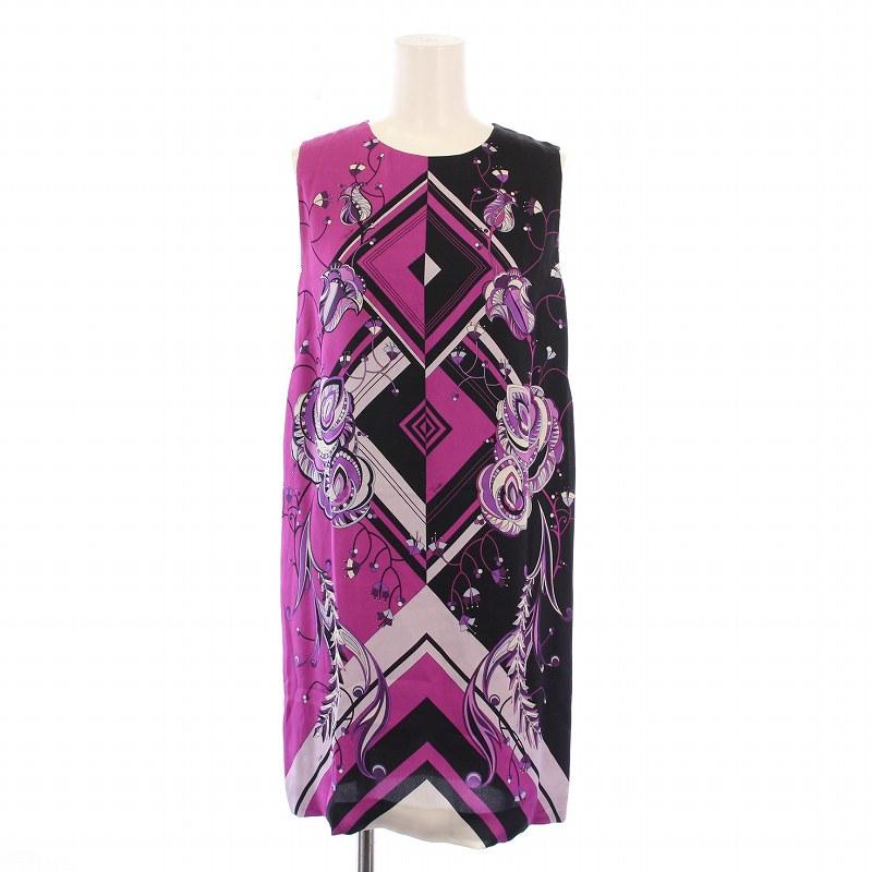 EMILIO PUCCI シルク100% 総柄　膝丈　ワンピース　Lサイズ EMILIO PUCCI シルク100% 総柄 膝丈 ワンピース Lサイズ EMILO PUCCI