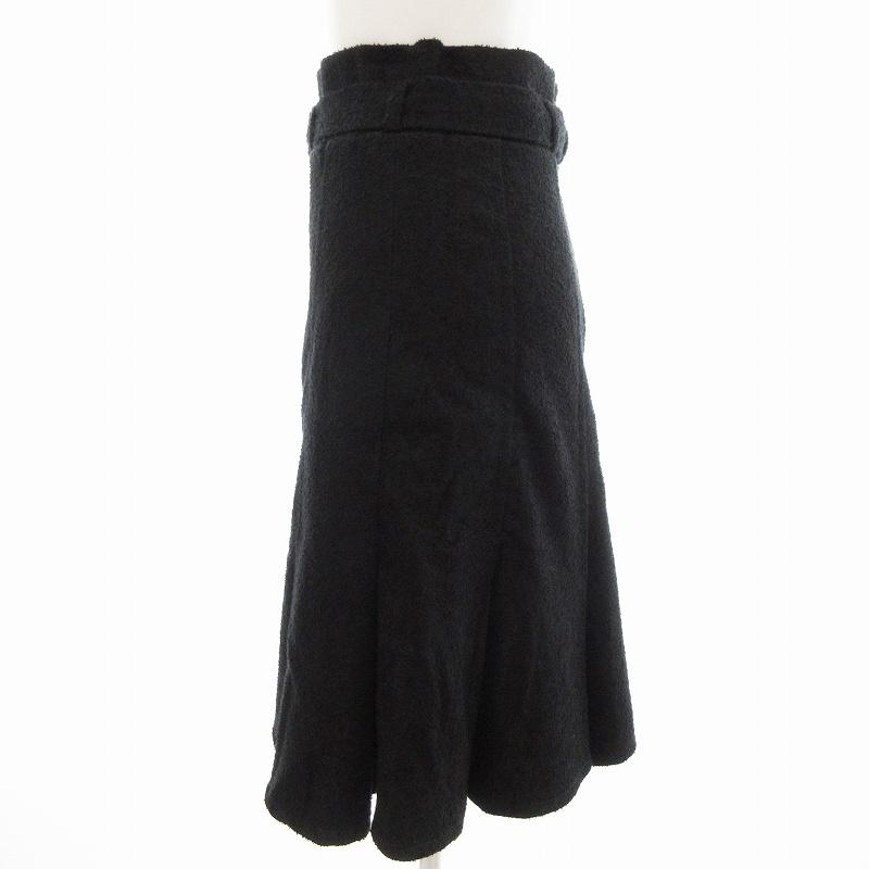 パトゥ PATOU プリーツスカート ネップツイード ベルト ひざ丈 麻  