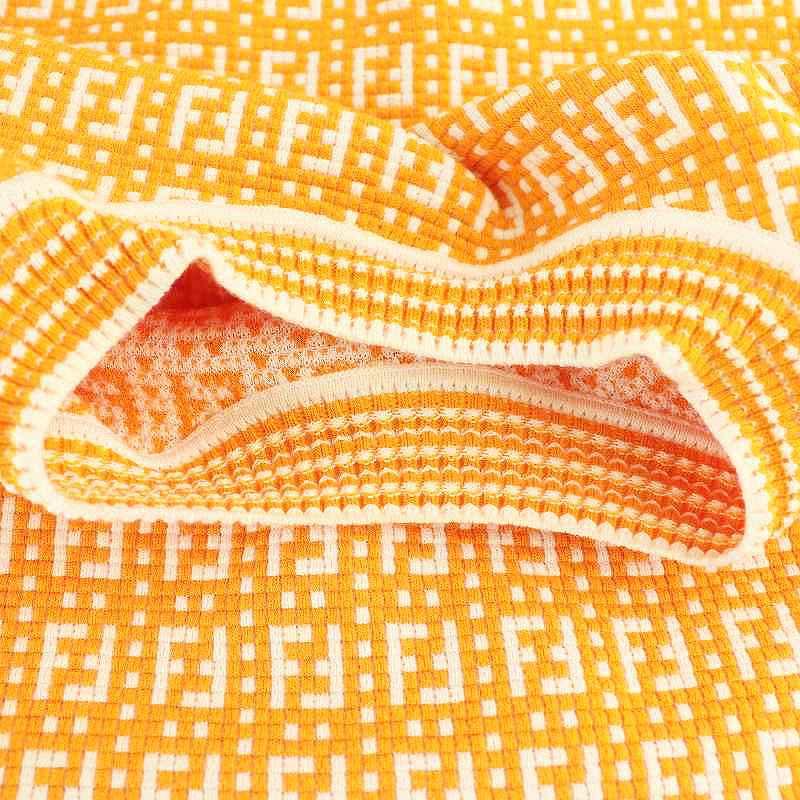 【中古】フェンディ FENDI ズッカ柄ジャガードショートスリーブニット セーター 半袖 42 オレンジ /DF ■OS FENDI（フェンディ） ズッカ柄ジャガードショートスリーブニット