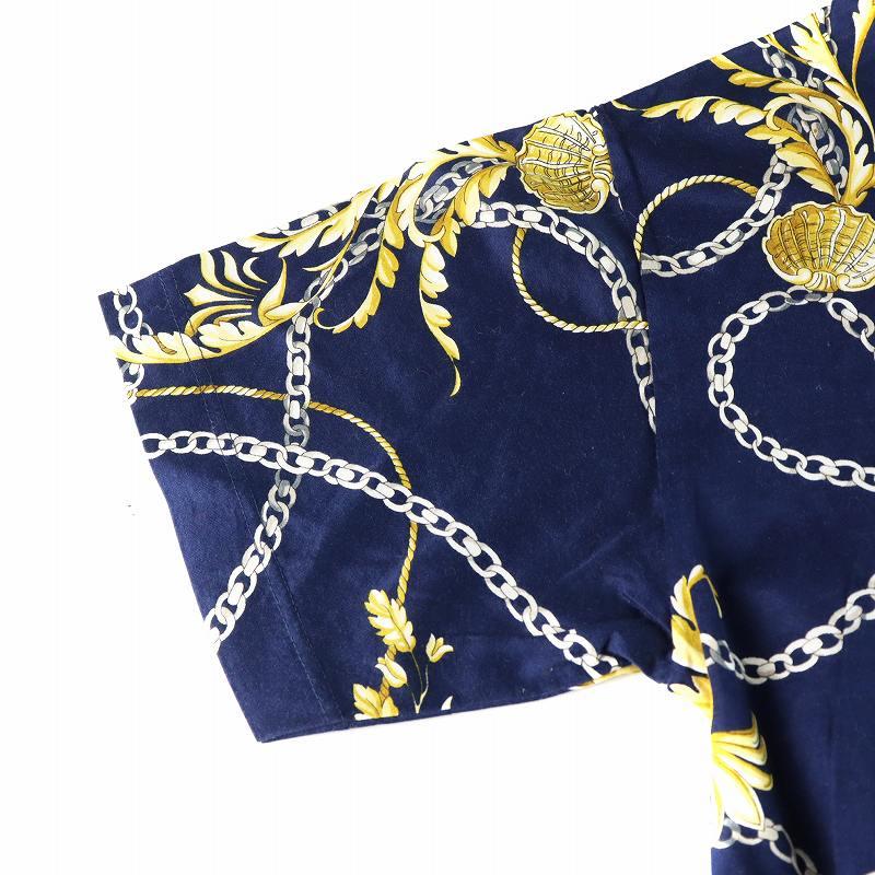 【中古】グッチ GUCCI オールドグッチ ヴィンテージ ワンピース 半袖 ドルフィン チェーン 総柄 L 紺 ■GY18 /MQ GUCCI（グッチ） オールドグッチ ヴィンテージ ワンピース 半袖