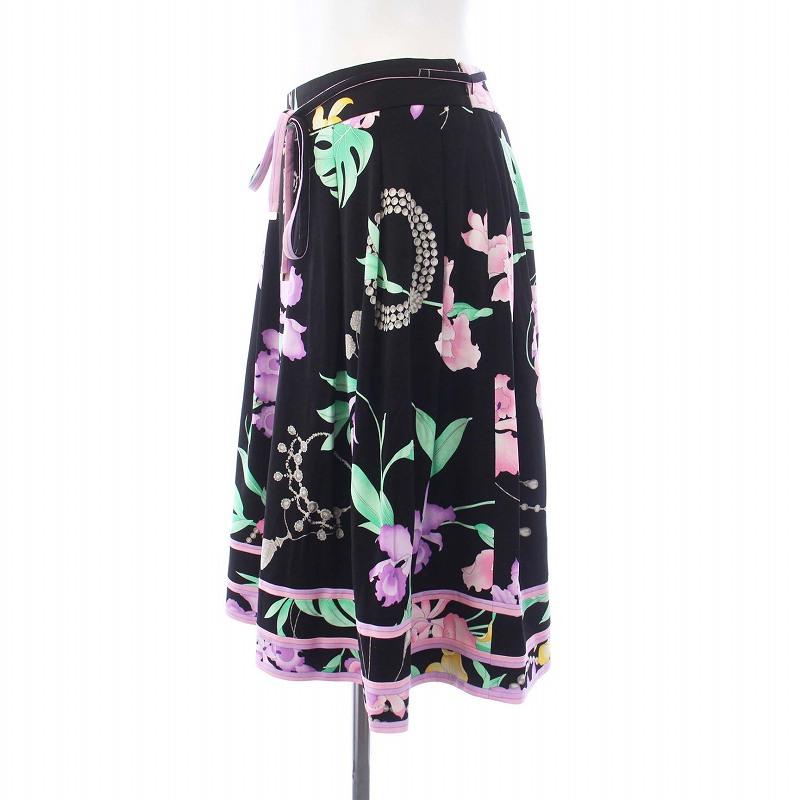 LEONARD レオナール FASHION フレアスカート ひざ丈 花柄 カンカン素材  