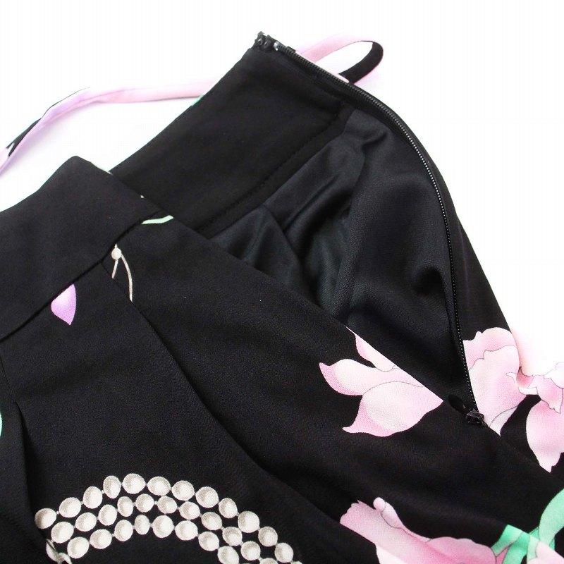 【中古】レオナール LEONARD FASHION フレアスカート ひざ丈 花柄 カンカン素材 38 M 黒 ブラック /KH レディース レオナール LEONARD FASHION スカート 膝丈 黒 ブラック 38 LEONARD