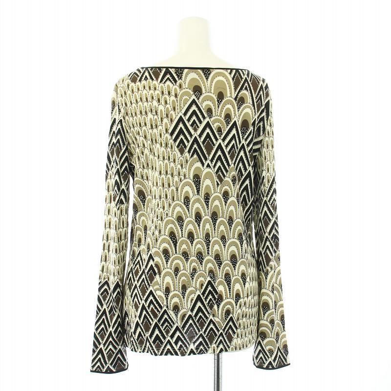 【中古】レオナール LEONARD PARIS カットソー Tシャツ 長袖 総柄 ストレッチ 38 M ベージュ 茶 黒 0425427 /KU LEONARD（レオナール） LEONARD PARIS カットソー Tシャツ 長袖 総柄