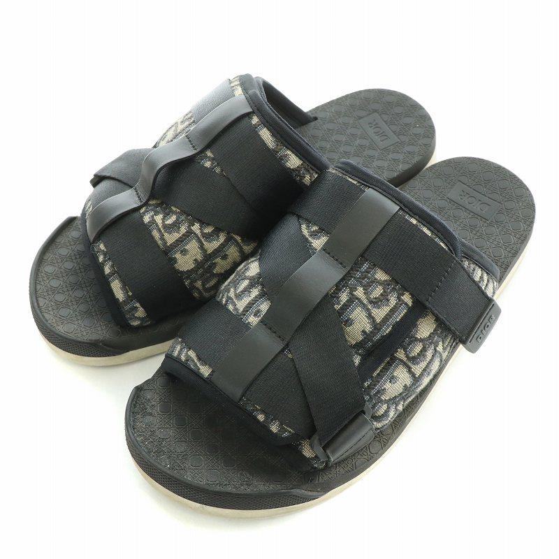 【中古】ディオール Dior ALPHA アルファ スライドサンダル 厚底 ジャカード ロゴ 41 黒 ブラック 3SA081YXV /BB ディオール Dior ALPHA アルファ スライドサンダル 厚底 ジャカード