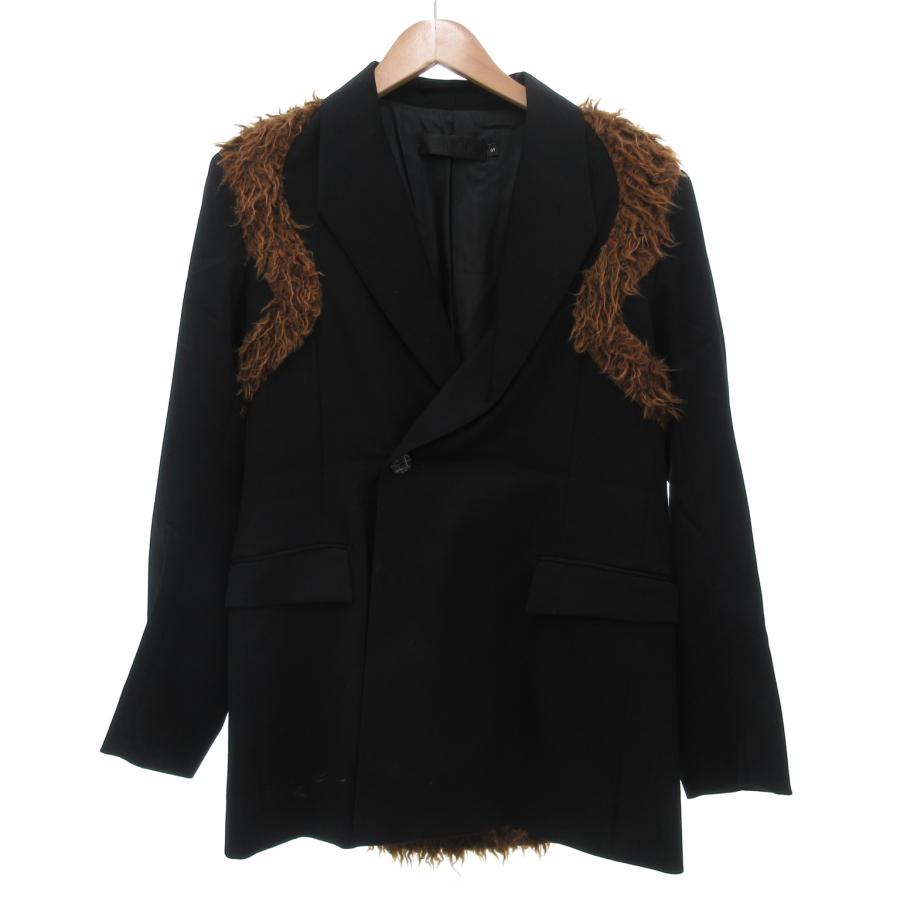 【中古】シュープ SHOOP 22AW テーラードジャケット ブレザー フェイクファー 切替 ウール S 黒 ブラック /JS シュープ SHOOP 22AW テーラードジャケット ブレザー フェイクファー