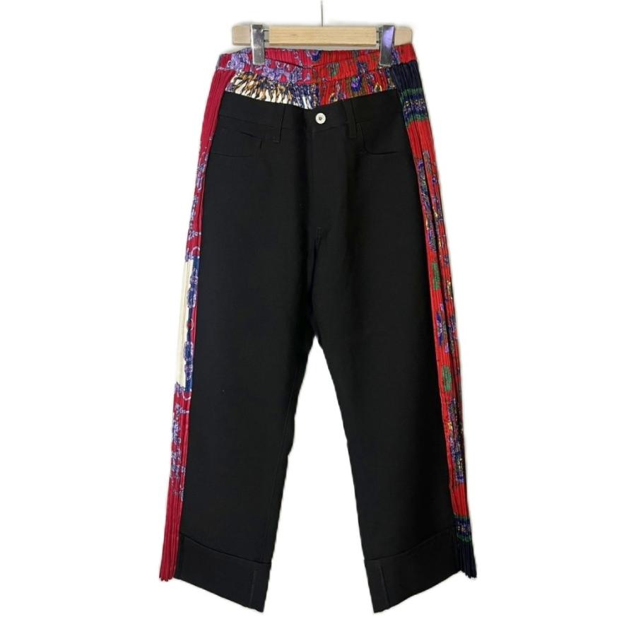 【中古】JUNYA WATANABE × VERSACE 21AW スカーフ ドッキング プリーツパンツ M レッド ブラック JH-P002 AD2021 ジュンヤワタナベ JUNYA WATANABE × VERSACE 21AW スカーフ ドッキング