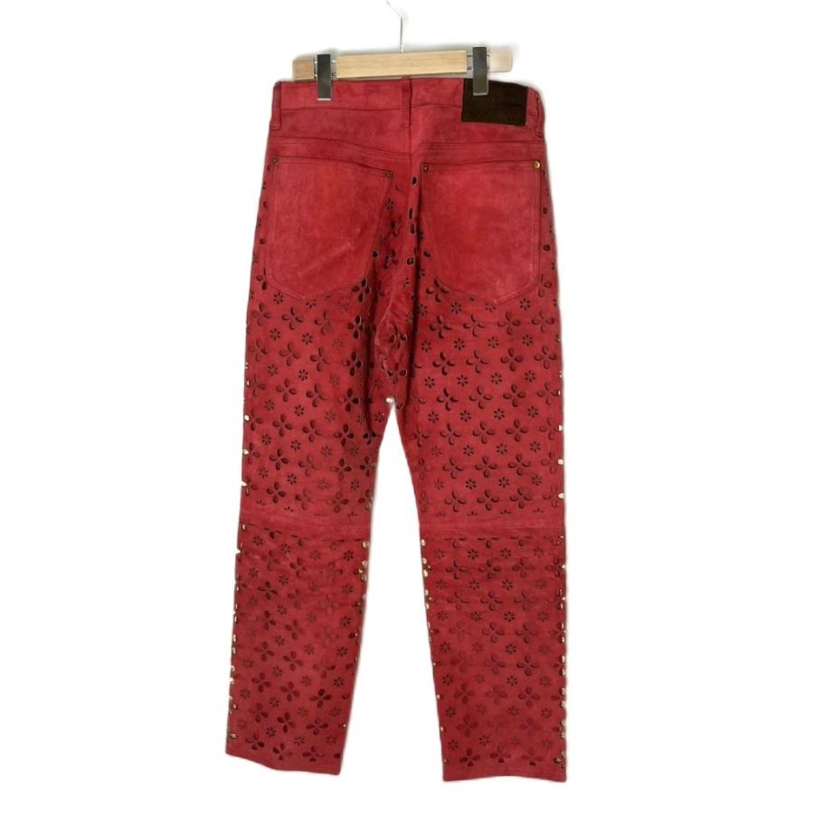 【中古】エムエーエスユー MASU 22AW フラワーカット レザーパンツ ストレート ラムスキン 山羊革 46 赤 MVFW-PT0722 エムエーエスユー MASU 22AW フラワーカット レザーパンツ ストレート