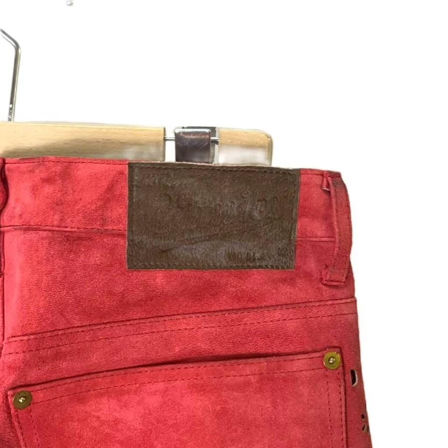 【中古】エムエーエスユー MASU 22AW フラワーカット レザーパンツ ストレート ラムスキン 山羊革 46 赤 MVFW-PT0722 エムエーエスユー MASU 22AW フラワーカット レザーパンツ ストレート