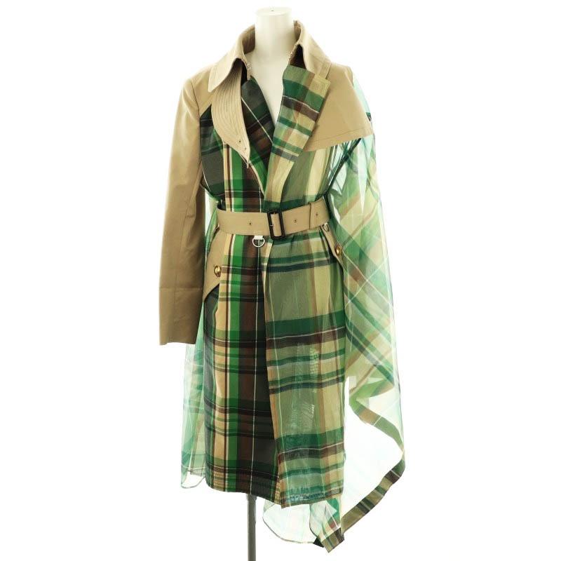 サカイ sacai チェック柄トレンチコート アシンメトリー ベルト付き 1