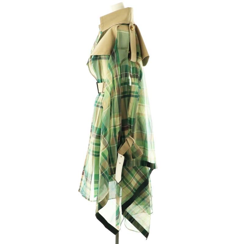 サカイ sacai チェック柄トレンチコート アシンメトリー ベルト付き 1