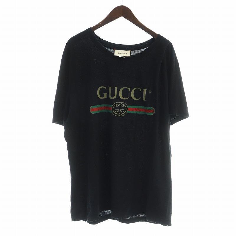 【中古】グッチ GUCCI Tシャツ カットソー 半袖 ヴィンテージロゴ シェリーライン インターロッキング XL 黒 44103 GUCCI（グッチ） GUCCI Tシャツ カットソー 半袖 ヴィンテージロゴ