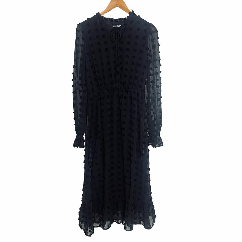 【M'SGRACY】新品タグ付き ドット柄シフォンロングワンピース 38ネイビー M'SGRACY】新品タグ付き ドット柄シフォンロングワンピース 38