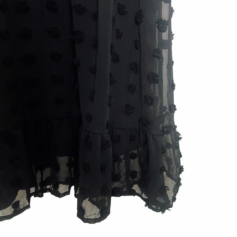 フォクシーブティック　ワンピース　ドット柄　黒　水玉　リボン　シルク混　シアー袖 シーイン SHEIN ドット柄 ワンピース 水玉 袖 シアー シースルー