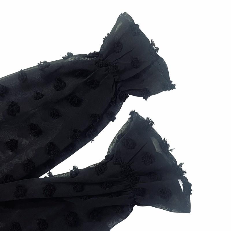 フォクシーブティック　ワンピース　ドット柄　黒　水玉　リボン　シルク混　シアー袖 シーイン SHEIN ドット柄 ワンピース 水玉 袖 シアー シースルー