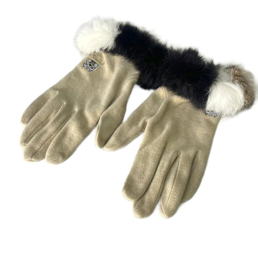 FURLA（フルラ） ロゴ刺? ファー付き 手袋 ベージュ レディース