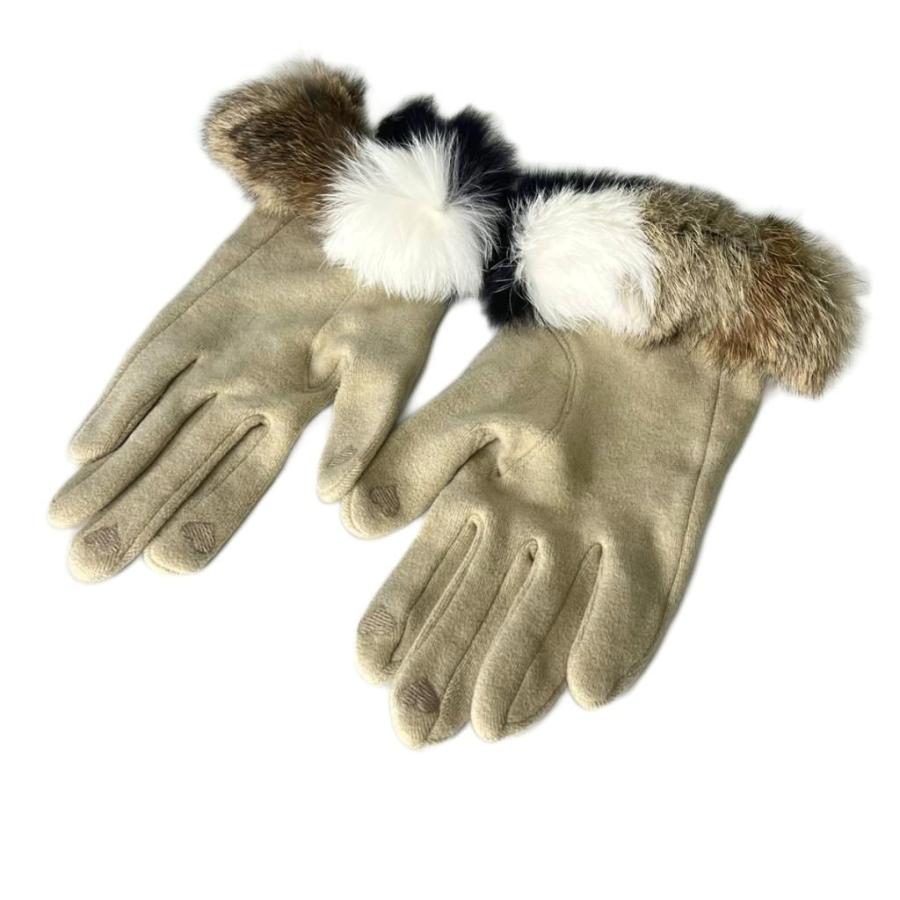 FURLA（フルラ） ロゴ刺? ファー付き 手袋 ベージュ レディース