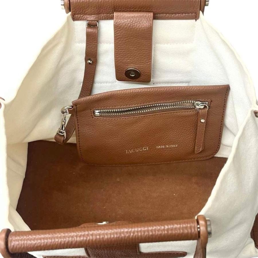 IACUCCIイアクッチ　キャンバス×レザー　トート　ソルベット M ブラウン イアクッチ IACUCCI ソルベット キャンバス トートバッグ レザー