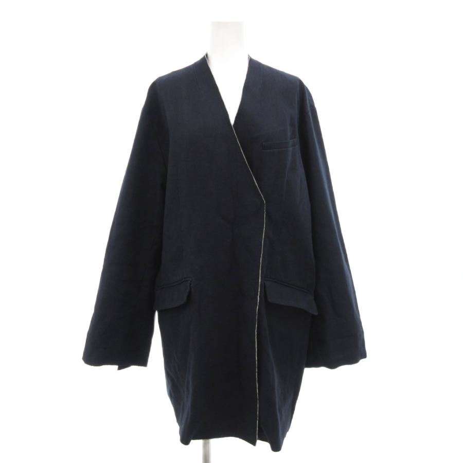 【中古】エトレトウキョウ ETRE TOKYO ボンディングノーカラージャケット 麻 リネン M 紺 ネイビー /JS レディース エトレトウキョウ ETRE TOKYO ボンディングノーカラージャケット 麻