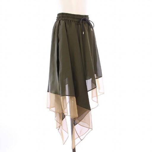 【中古】サカイ sacai 美品 アシンメトリースカート ひざ丈 シアー 0 カーキ 20-05025 /KH レディース サカイ sacai 美品 アシンメトリースカート ひざ丈 シアー 0 カーキ 20