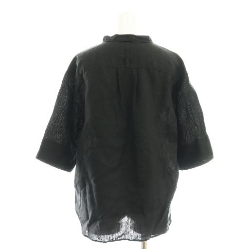 【中古】マーガレットハウエル MARGARET HOWELL 25SS SHIRTING LINEN プルオーバーシャツ 五分袖 バンドカラー 2 黒 MARGARET HOWELL（マーガレットハウエル） MARGARET HOWELL 25SS