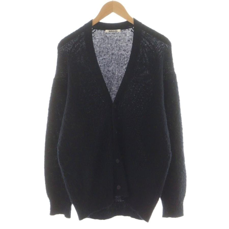 【中古】オーラリー 24AW BRUSHED WOOL CASHMERE SILK KNIT CARDIGAN カーディガン ウール カシミヤ混 シルク混 3 オーラリー AURALEE 24AW BRUSHED WOOL CASHMERE SILK KNIT CARDIGAN