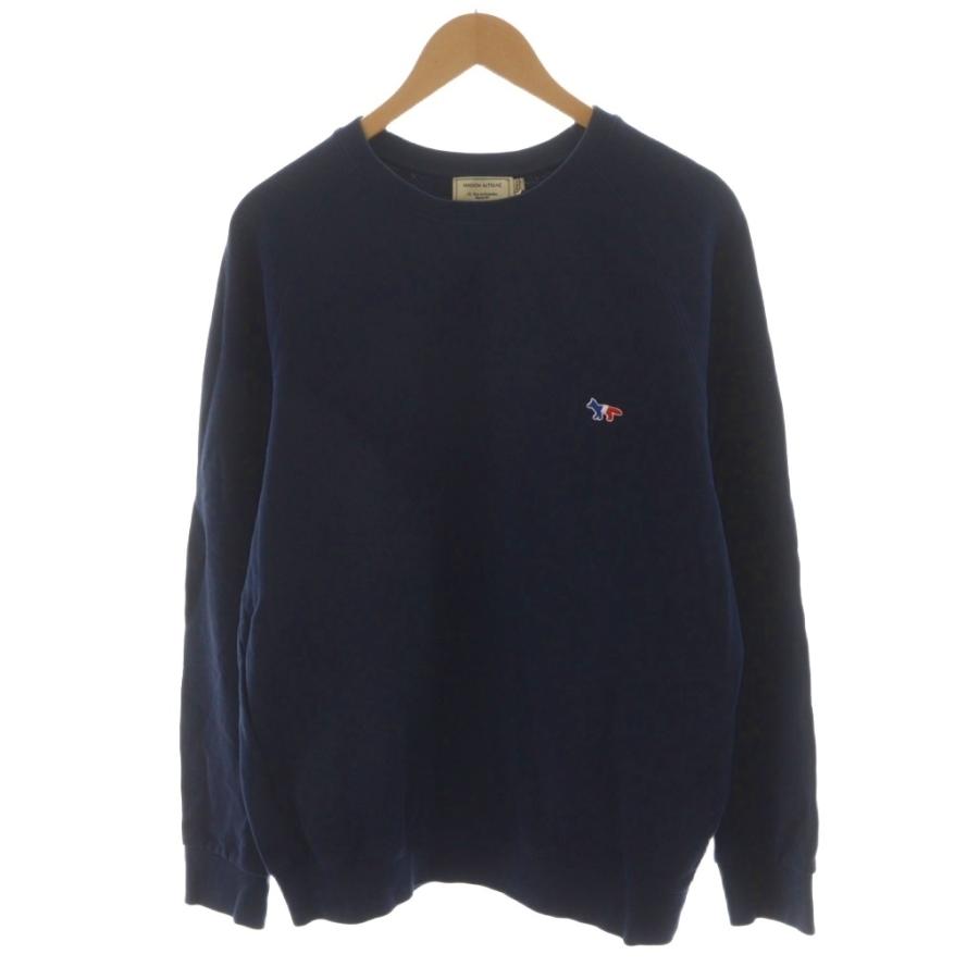 【中古】メゾンキツネ スウェット トレーナー 刺繍ロゴ コットン L 紺 ネイビー SS17M708 /AN26 メゾンキツネ MAISON KITSUNE スウェット トレーナー 刺繍ロゴ