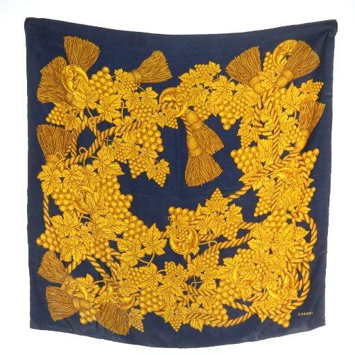 CHANEL（シャネル） スカーフ 大判 絹 シルク 総柄 ココマーク ロゴ 紺