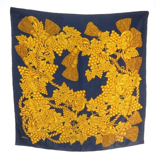 CHANEL（シャネル） スカーフ 大判 絹 シルク 総柄 ココマーク ロゴ 紺