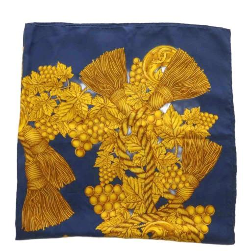 CHANEL（シャネル） スカーフ 大判 絹 シルク 総柄 ココマーク ロゴ 紺