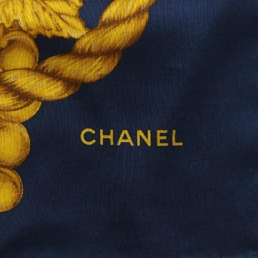 CHANEL（シャネル） スカーフ 大判 絹 シルク 総柄 ココマーク ロゴ 紺