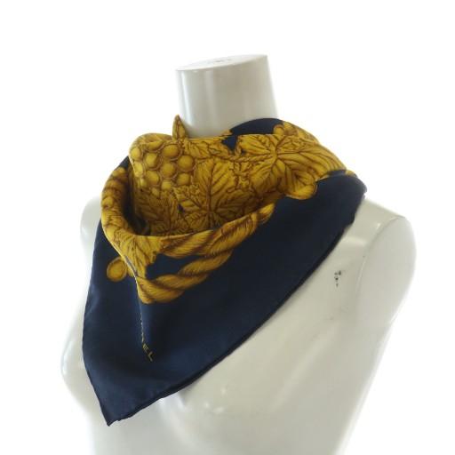 CHANEL（シャネル） スカーフ 大判 絹 シルク 総柄 ココマーク ロゴ 紺